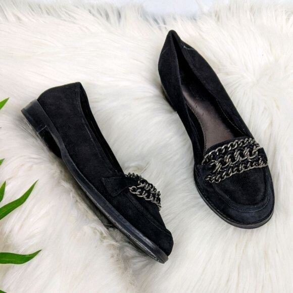 Black Suede Loafers Chunky Maximalist Silver Chain 6 B Makowski Dark Academia - Picture 2 of 8
